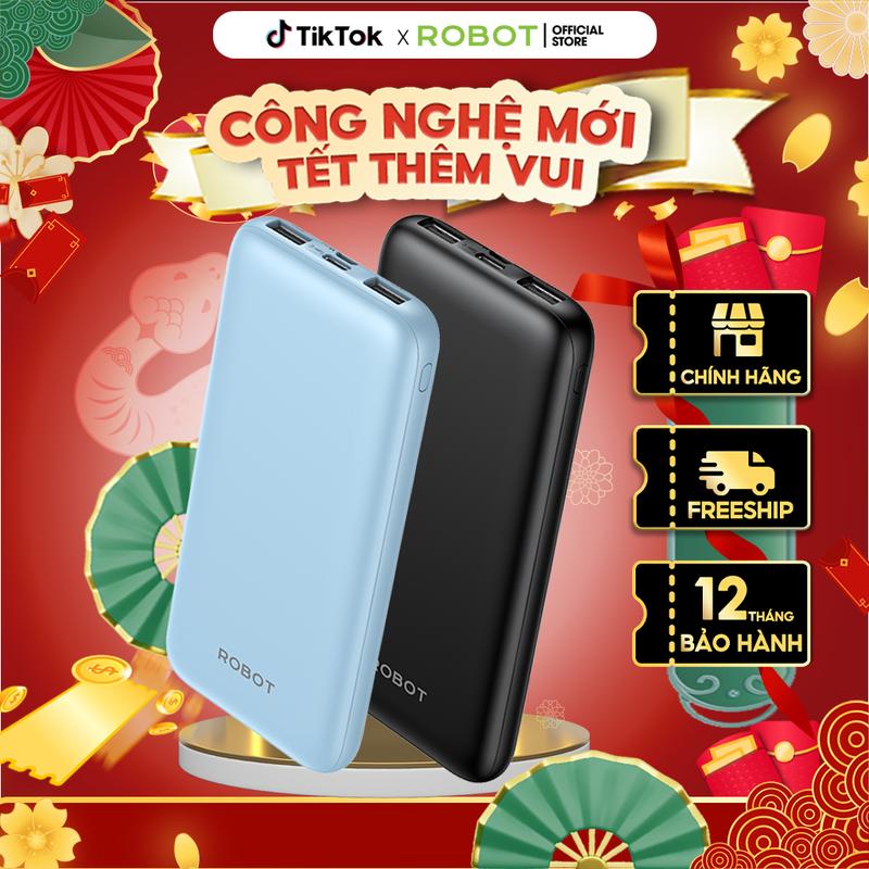 Pin Sạc Dự Phòng 10000mAh ROBOT RT12 Kích Thước Nhỏ Gọn - 2 Cổng Sạc Vào 2 Cổng Sạc Ra USB, Có Led Hiển Thị Pin | Bảo Hành 12 Tháng