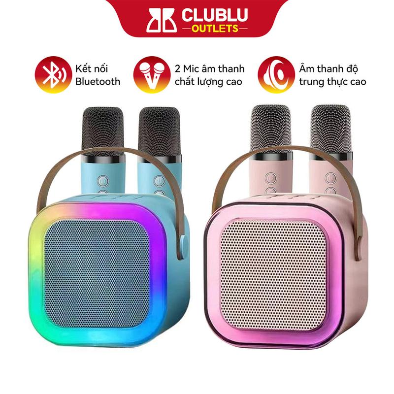 -CLUBLU- Loa Bluetooth Mini Có 2 Micro Bluetooth K12 Máy Hát Karaoke Di Động Không Dây Đèn LED