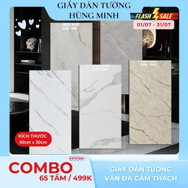 [ COMBO 65 TẤM ] Giấy Dán Tường Chất Liệu PVC Vân Đá Tráng Gương Kích Thước 60cmx30cm Khả Năng Chống Nước Chống Cháy Chống Ấm Mốc Giúp Trang Trí Phòng Ngủ Phòng Bếp Phòng Khách DTG