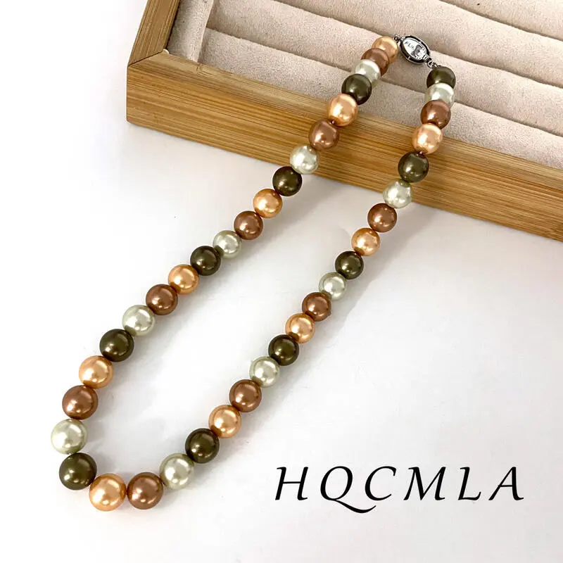 Autumn and Winter Maillard Accessories Shijia Pearl Mixed Color Beaded Necklace French Light Luxury Style Jewelry Sweater Chain
