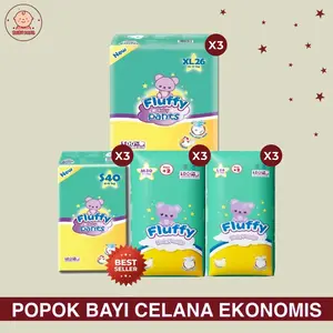[PAKET 3 Ball] FLUFFY Popok Bayi Tipe Celana Anti Bakteri Size S40 M30 L26 XL26 Pcs