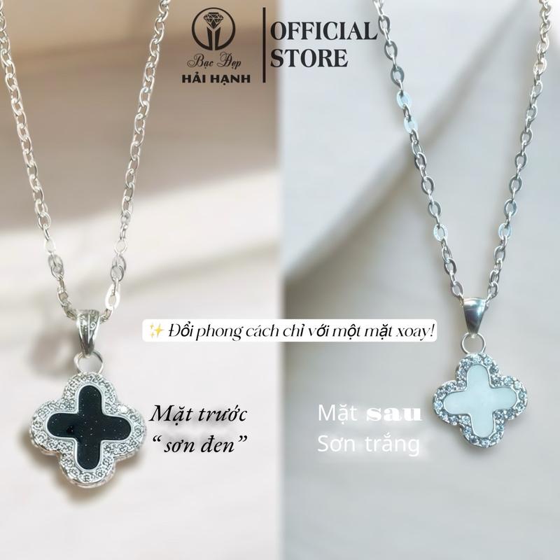 Bốn lá may mắn trơn hai mặt đen/trắng cho nữ bạc ta bạc đẹp Hải Hạnh HHJ