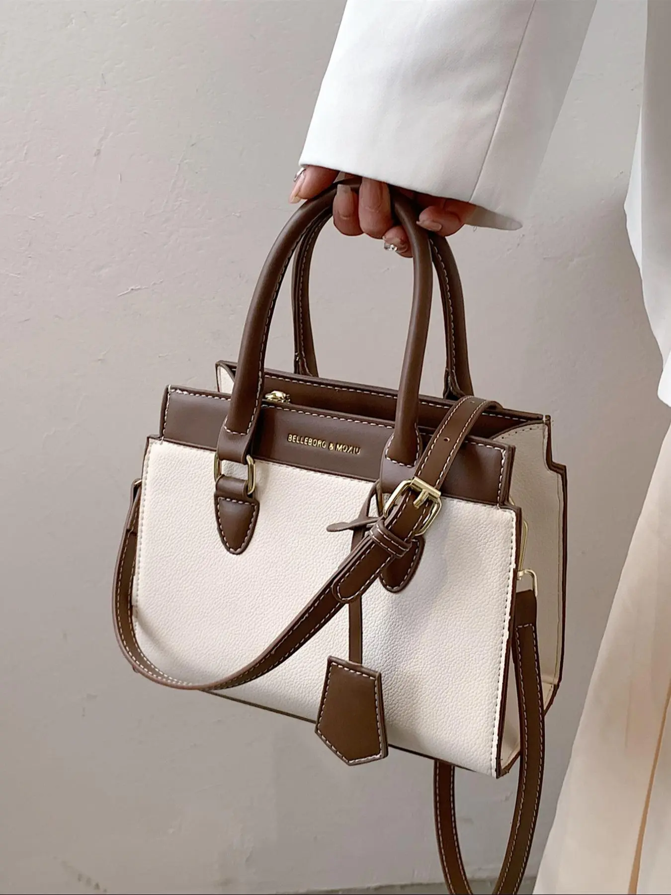 Elegant Colorblock Pu Leather Handbag for Women As Gift, Fashion Zipper Crossbody Bag with Adjustable Strap, Retro Shoulder Bag for Commuting, Daily Use Designer Handbags, Gift for Mom, Mother's Day Gift