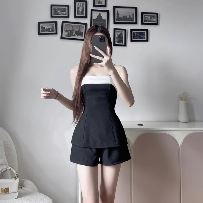 Set Bộ Áo 2 Dây Và Quần Vải Không Co Giãn Thời Trang Nữ