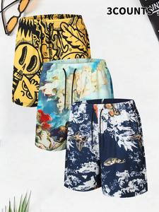 Men's Regular Fit Butterfly & Floral Print Boxer Brief Swim Shorts, Casual Comfy Breathable Swim Shorts for Summer, Men's Swimwear for Beach Vacation