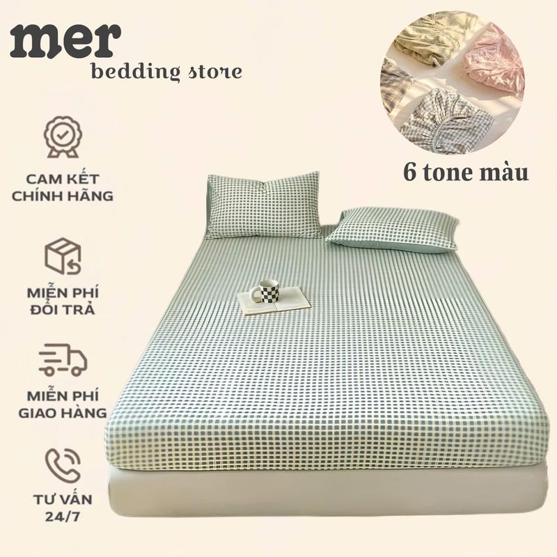 1Ga + 2 vỏ gối Set Ga Đũi Kẻ muji kẻ bassic Đũi mịn Merbedding dệt phẳng giặt máy