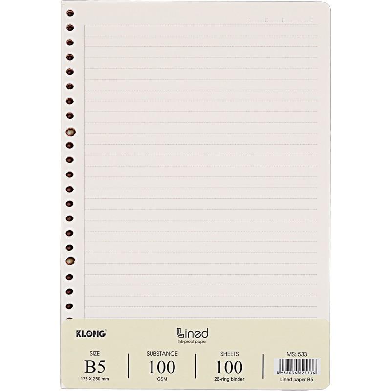 Giấy kẻ ngang nét đứt Dash Line B5 gồm 100 tờ MS 533 Klong refill ruột sổ còng làm binder
