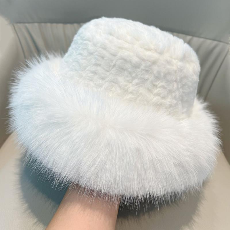  Mũ Bucket Viền Lông Trơn Nón Tai Bèo Phủ Lông Phong Cách Mông Cổ 1 cho nữ Hat 