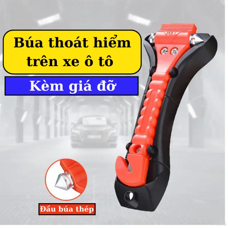 Búa Thoát Hiểm Ô Tô - Búa Phá Kính Đa Năng, Cứu Hộ Khẩn Cấp, Dao Cắt Dây An Toàn