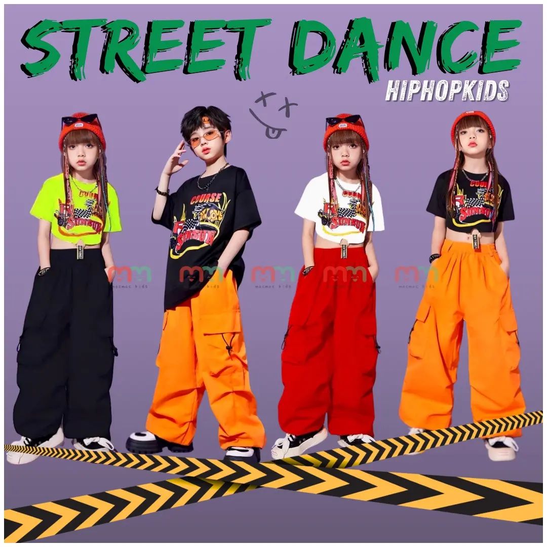 Đồ nhảy hiphop cho bé gái bé trai 2024, áo chất thun cotton, quần Kaki túi hộp dây rút