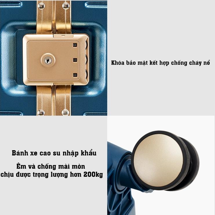 KHOÁ SẬP CHUẨN TSA + BÁNH XE VALI XOAY 360 ĐỘ CHỊU LỰC 80KG