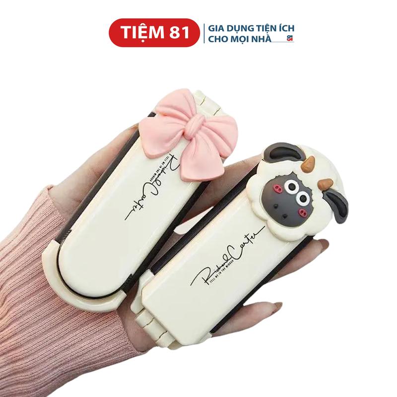 Lược chải tóc gấp gọn kèm gương 2 trong 1 Đính Nơ Thỏ siêu dễ thương Nữ Women