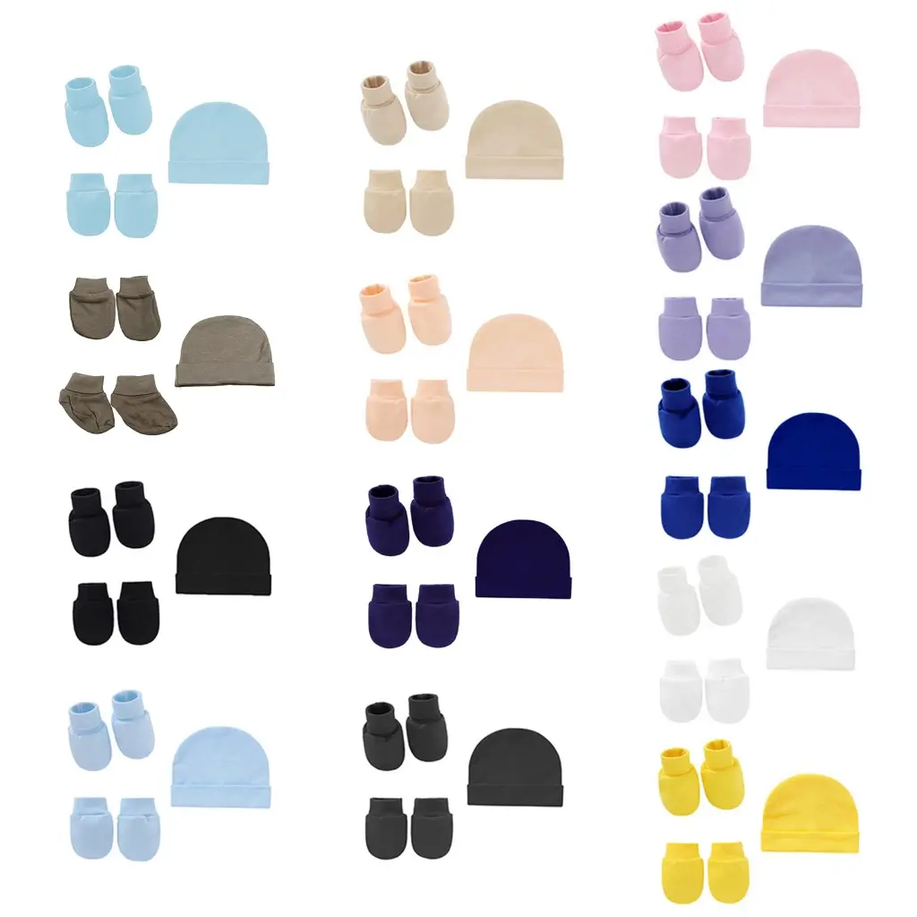 Newborn Photography Props Single Layer Mittens Socks Nightcap Warm Beanies for Infants Toddler Boy Girl Shower Gifts