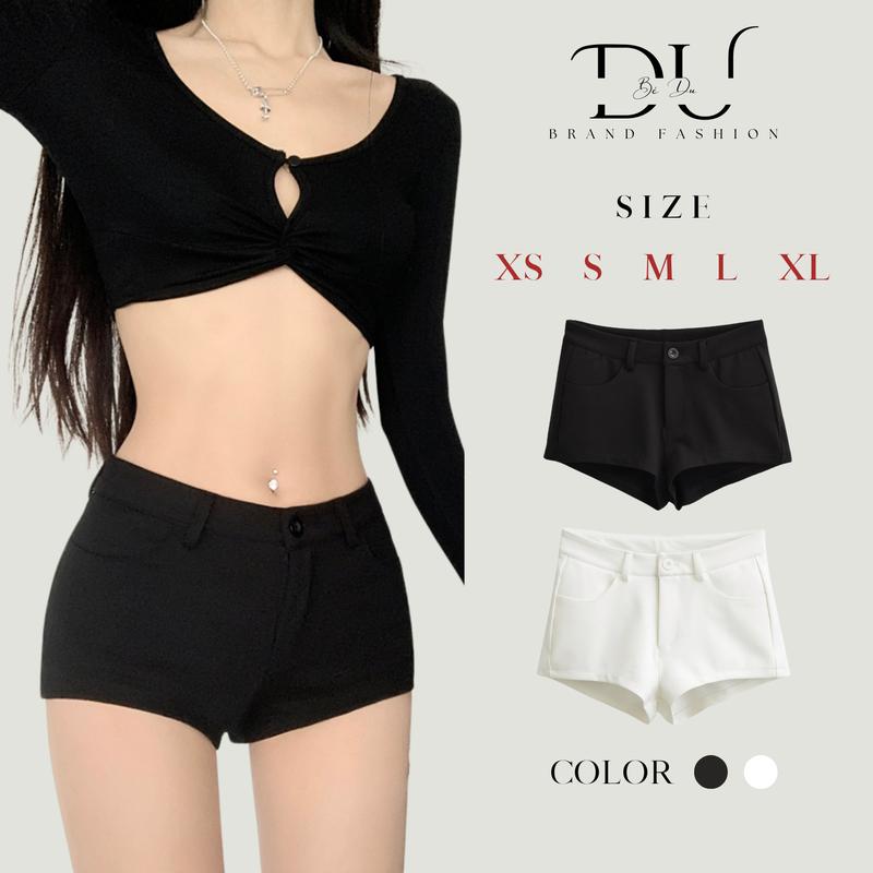Quần Short Nữ Cạp Trễ Quần Đùi Nữ Cạp Trễ Quần Đùi Siêu Ngắn Cạp Trễ Co Giãn phong cách Y2K - Màu Đen Trắng Women