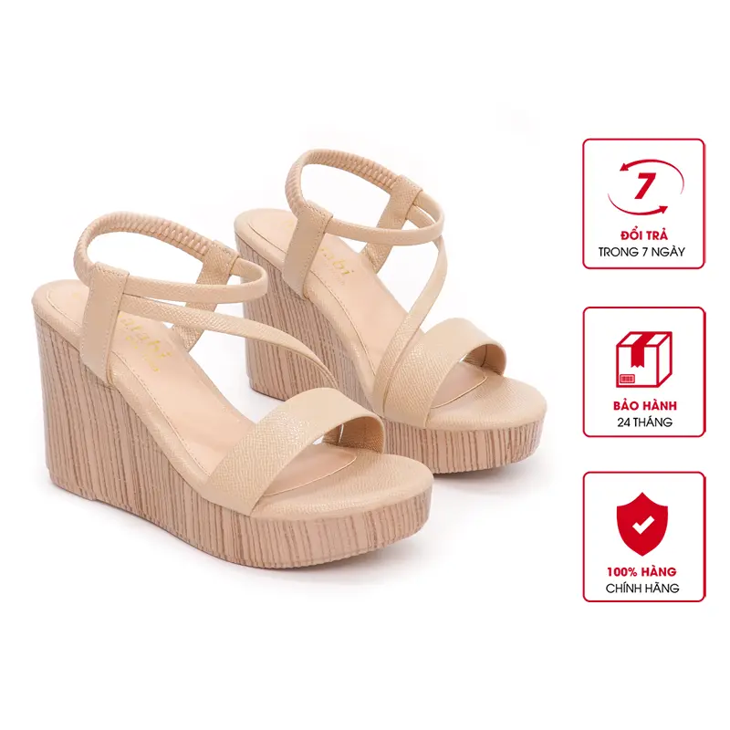 Giày Sandal Nữ Đế PU Siêu Nhẹ Cao 9cm Hanatabi Quai Chéo Hậu Thun (35-39) Mã HNSDX9F837