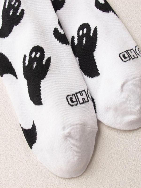 Women's Streetwear Halloween Ghost Print Crew Socks, Y2K Wear Streetwear, Mid-calf Long Socks, Women Socks for All Seasons, 2024 Trendy Matching Seamless Socks, Autumn Wear Autumn Winter Wear, Womenswear 4