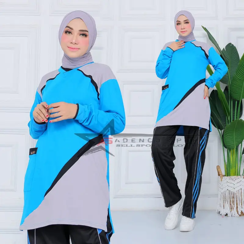 Baju Olahraga Senam Tunik Muslimah / Setelan Baju Olahraga Senam Wanitaah / Seragam Olahraga Senam Terbaru Celana Panjang Muslim Atasan Hitam Sport 4