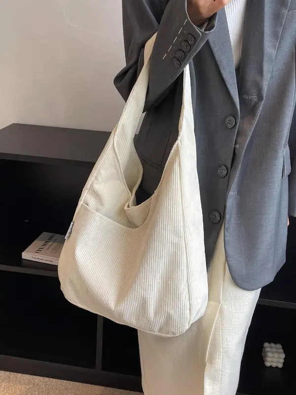 Women's 2025 New Stylish Minimalist Corduroy Shoulder Bag, Large Capacity Over Shoulder Bag for Daily Use, Trendy Lightweight Multifunction Tote Bag, Handbag 5