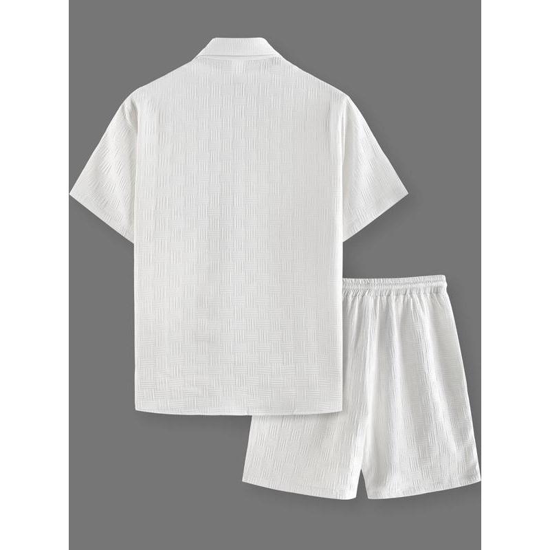 Men's Regular Fit Short Sleeve Pajama Two-piece Set, Casual Comfy Button Up Top & Shorts Pj Set, Men's Summer Sleepwear, Sleeping Clothes 2