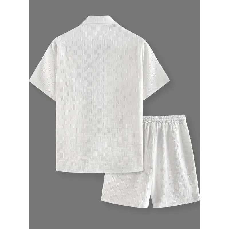 Men's Regular Fit Short Sleeve Pajama Two-piece Set, Casual Comfy Button Up Top & Shorts Pj Set, Men's Summer Sleepwear, Sleeping Clothes 2