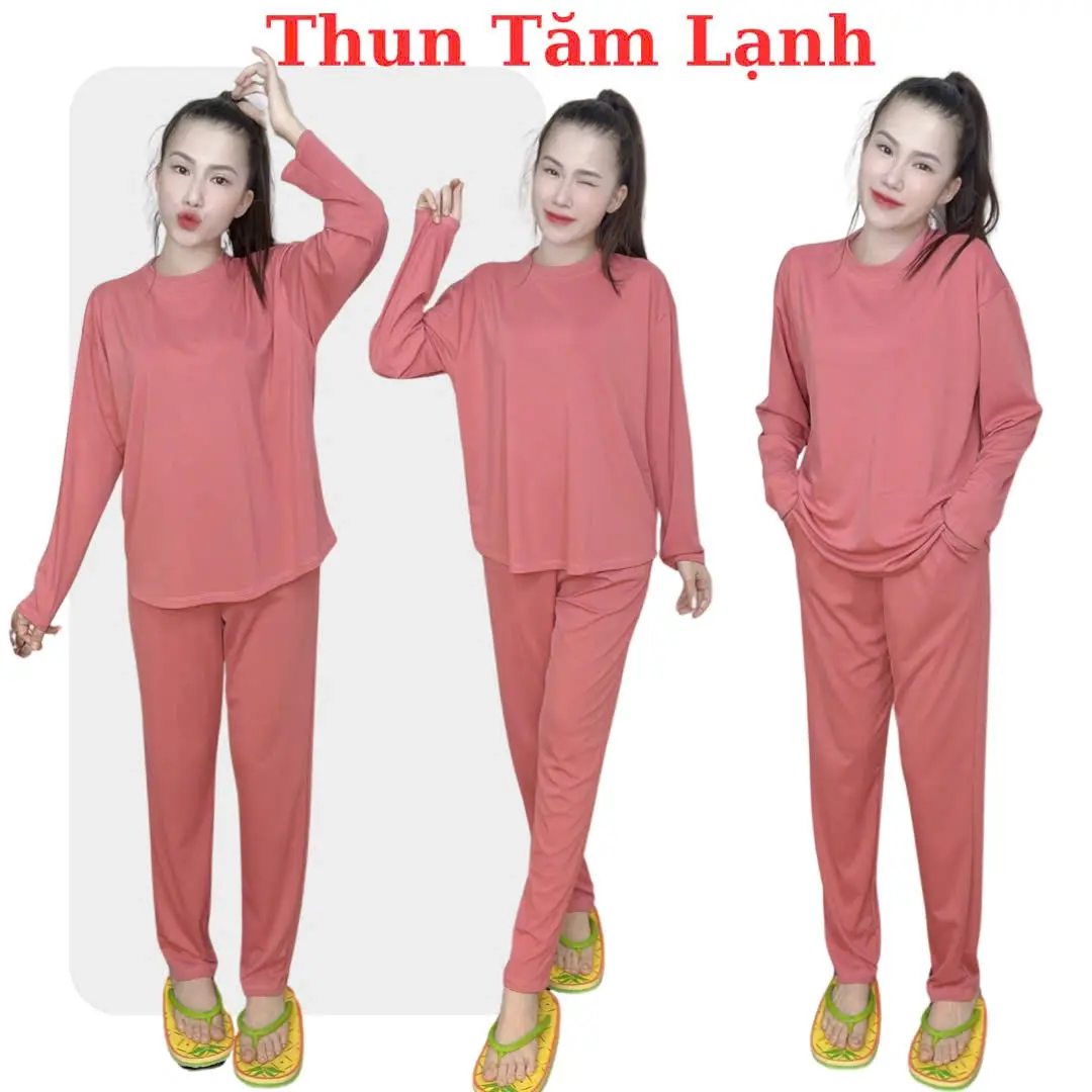 Bộ đồ tay dài +Quần Dài ống Ôm, Chất liệu Thun Tăm Lanh mịn mượt bộ đồ ủ kem Bộ đồ ngủ