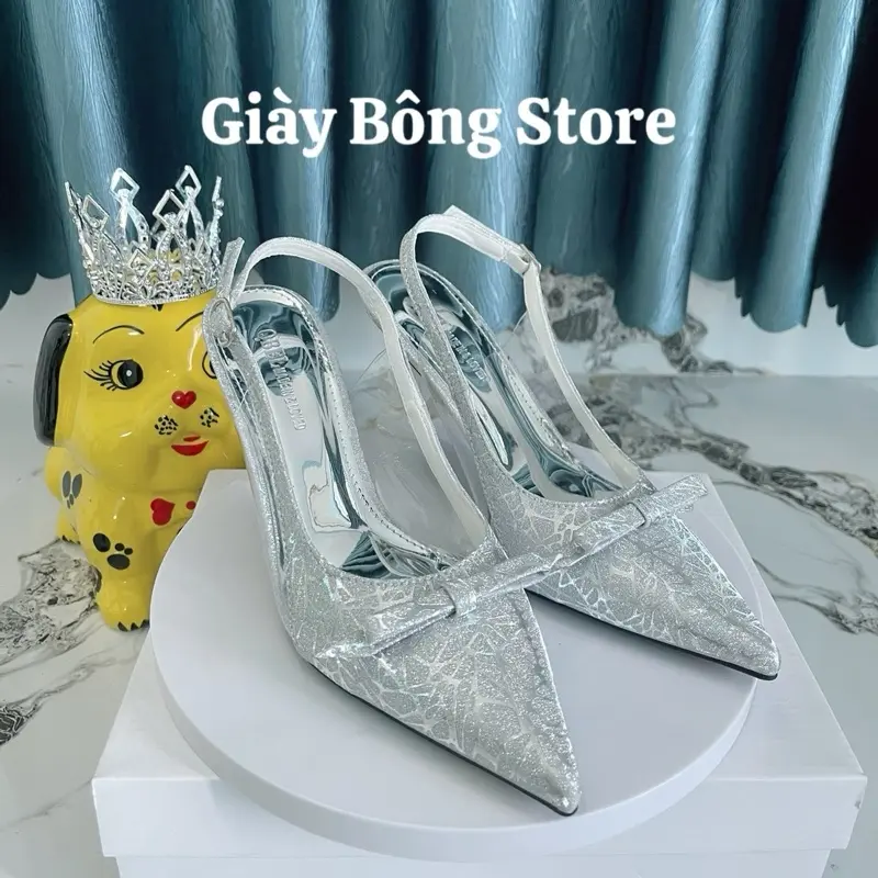 giày cao gót đi Tiệc đi chơi chất kim tuyến vân đính nơ sang chảnh tôn dáng tôn da dễ mix đồ gót 5p 7p 9p Form chuẩn ( TC 20 ) Shoes đẹp