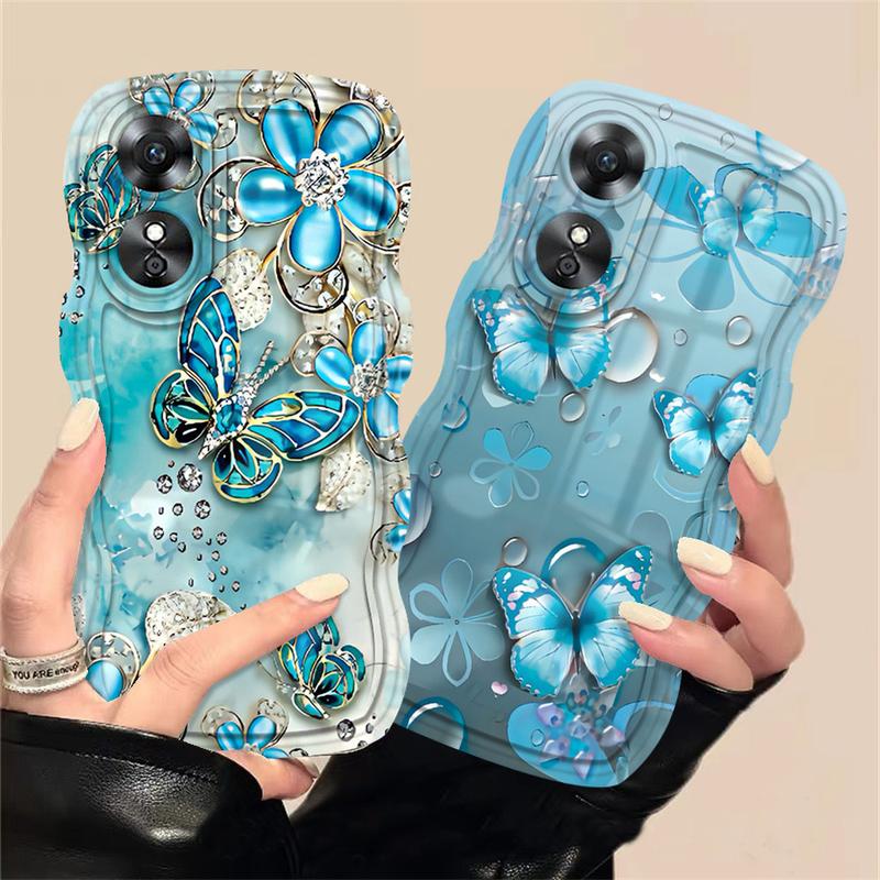 Vỏ cho OPPO , A78, A18, A17, A57, A58, Reno 8T, A15, A16K, A54, A12, A5S, A7, A54S, A94, A93, A3S, A53, A31, A52, A74, A95, F9, A1K, A76, A9, A37, F5, F7, Xanh Biển , bướm kim cương, Ốp Điện Thoại , mobaa001