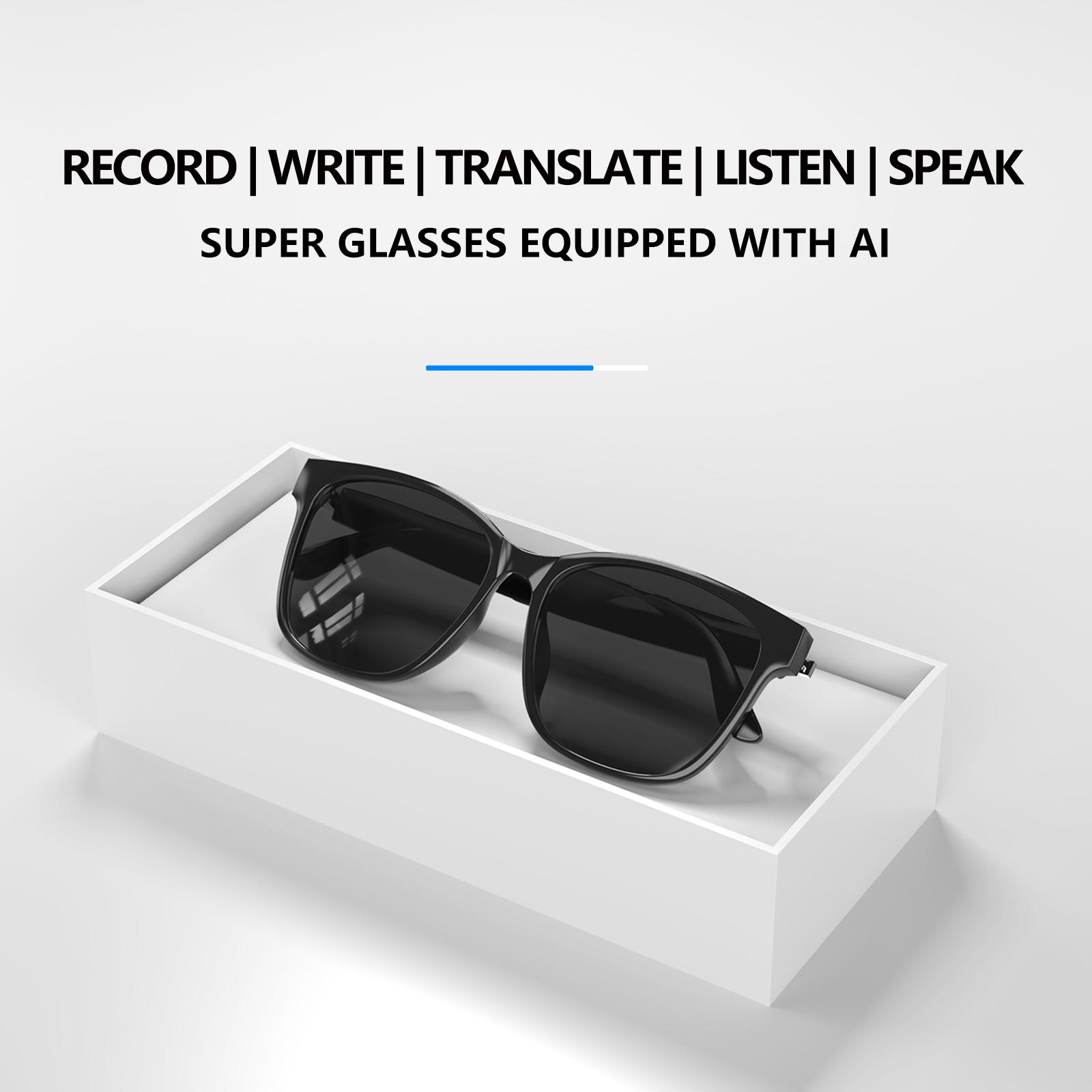 AI Smart Glasses Intelligent Real Time Language Translator Wireless Headphone AI Chat Smart Sunglasses Black