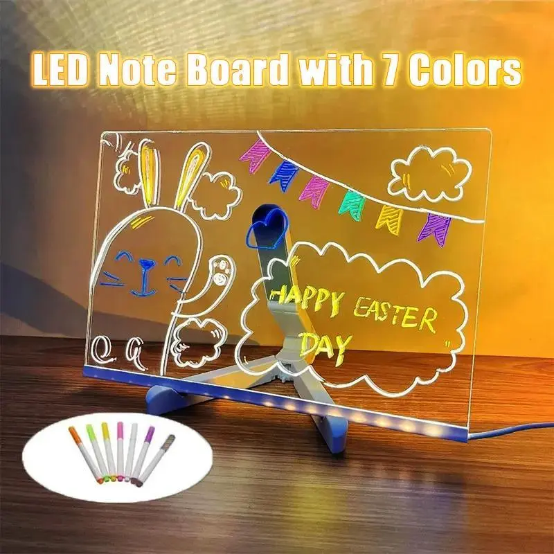 Acrylic Message Board Light with 7 Colors Pen, Erasable Drawing Board Light, LED Message Board, Suitable for Home, Office, School, Return to School Gifts 3