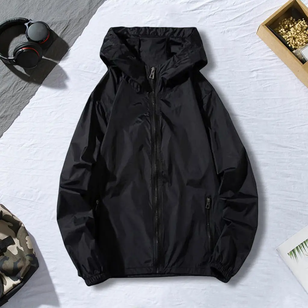 Binwuita Ice Silk Sun Jacket Long-sleeve Hooded Jacket Men's Summer Sun Protection Hooded Jacket with Anti-uv Technology and Pockets Lightweight Outdoor Outwear