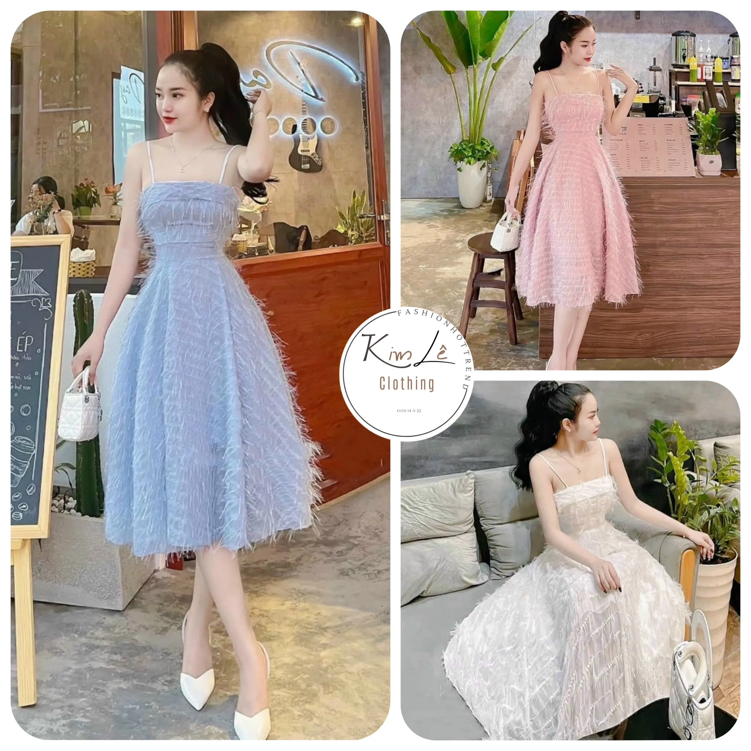 Đầm Lông Vũ Dự Tiệc 2 Dây Dáng Dài Sang Chảnh ( có mút). Freesize: dưới 53kg  (cao dưới 1m60) Voan Dress Nữ Váy