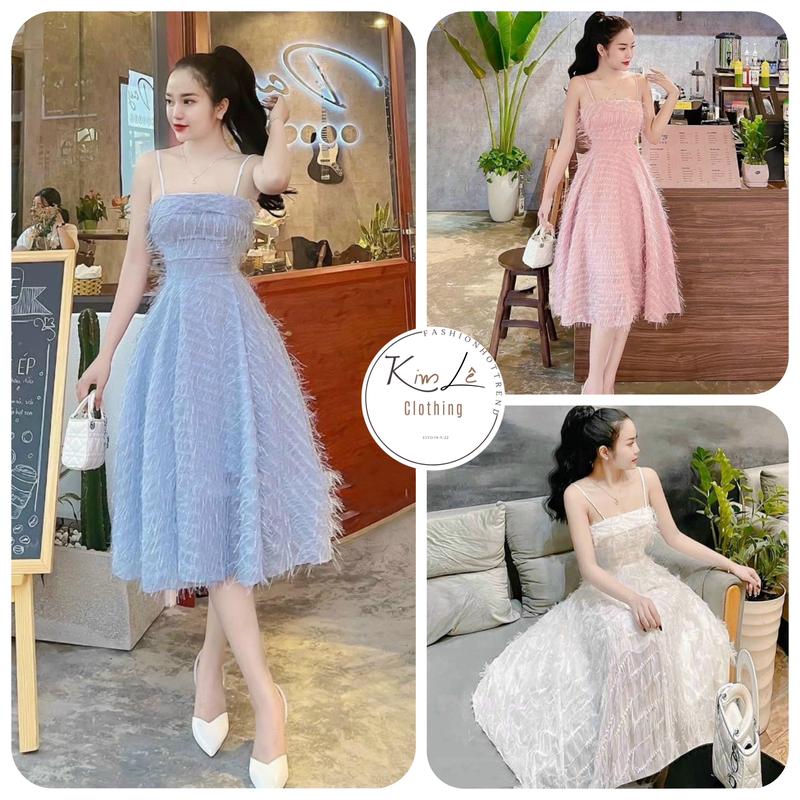 Đầm Lông Vũ Dự Tiệc 2 Dây Dáng Dài Sang Chảnh ( có mút). Freesize: dưới 53kg (cao dưới 1m60) Voan Dress Nữ Váy