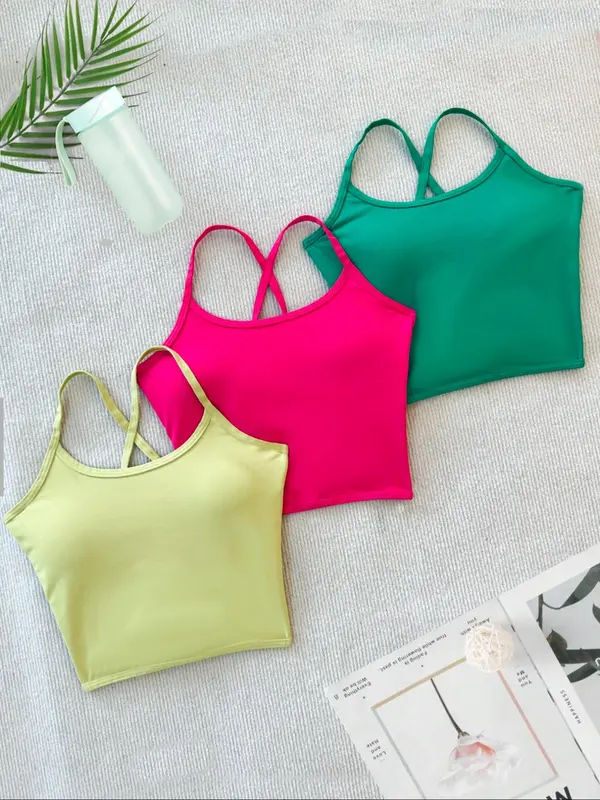 Women's Solid Criss Cross Lace Up Tie Back Crop Sports Vest, Sporty Breathable Comfortable Sleeveless Crop Top for Yoga Gym Workout, Ladies Sportswear for All Seasons 0