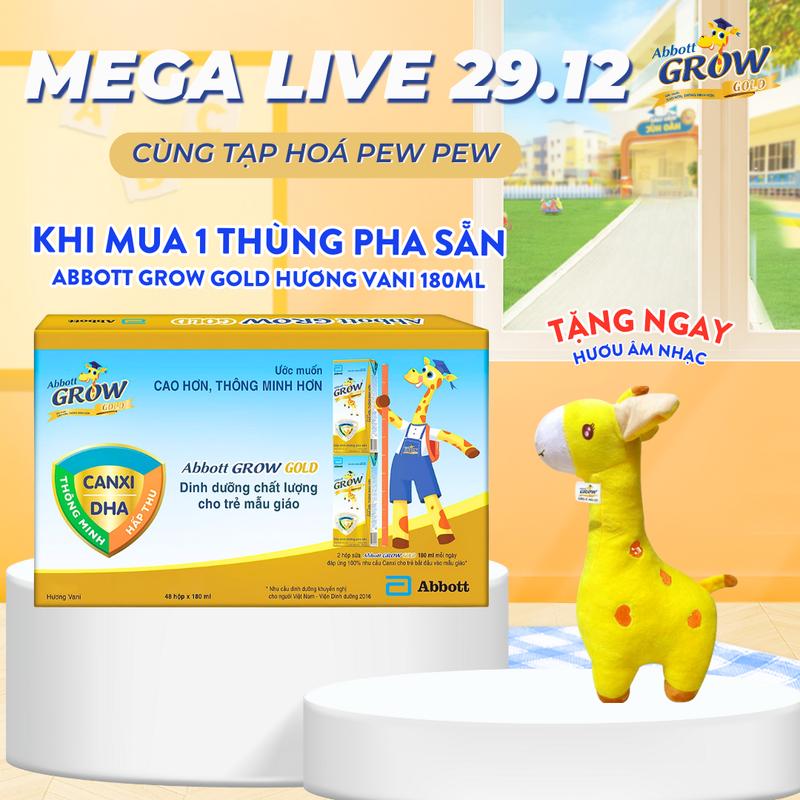 [DEAL PEWPEW] [TẶNG HƯƠU ÂM NHẠC] Thùng 48 hộp (12 Lốc) Sữa hộp pha sẵn Abbott Grow Gold 180ml/ hộp hương vani