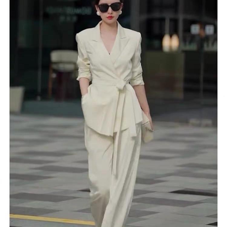 Set Blazer Nữ Vest Trắng Be thiết kế cao cấp Tay dài Trơn White Áo 2 lớp set  thom Voi