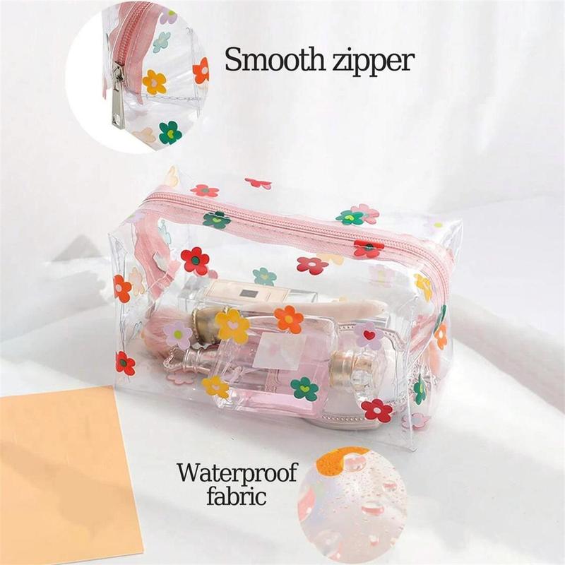 Flower Pattern Clear Makeup Bag, Portable Cosmetic Storage Bag, Zipper Makeup Organizer Pouch, Versatile Storage Bag for Skincare, Lotion, Cream, Lip Balm, Eyeliners, Stationery, Makeup Holder 4