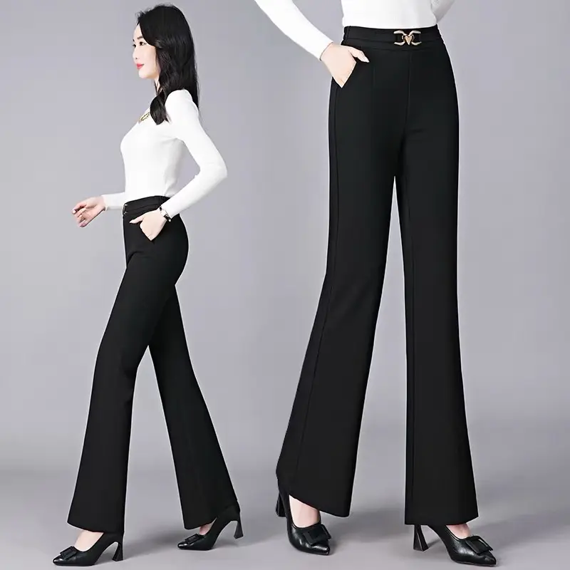 Quần suông ống rộng có loe vải tây cạp cao Bigsize 38kg-65kg, kiểu dáng quần suông ống rộng nữ cạp cao   - Mã 161 8