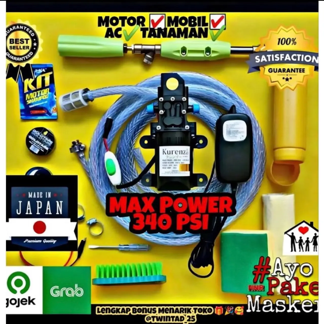 TOP Alat Cuci Motor Mesin Terbaru Mesin 340PSI 23.4 Bar & Adaptor 10A Kualitas Dijamin Steam Jet Cleaner