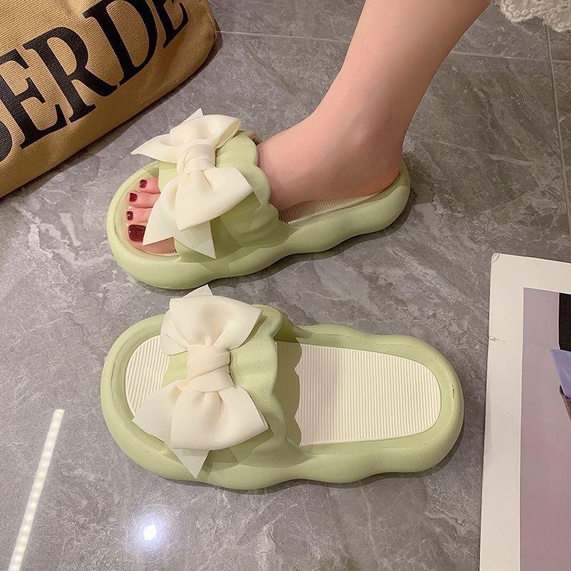 Product Introduction of New Cute Wild Bowknot Slippers for Women Summer Outdoor Student Dormitory Non-Slip Slip Slip-on Thick-Soled Sandals for Women Walking Shoes Footwear Girl Slide Flipflop Comfort Onyx 0