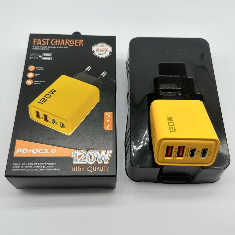 Bộ sạc sạc nhanh,  USB kép + Type-C kép, Sạc nhanh PD Nhiều Cổng, Tiêu chuẩn Hoa Kỳ và Châu Âu, Tương thích với các thiết bị đầu cuối sạc Phụ Kiện Phone 120W 8