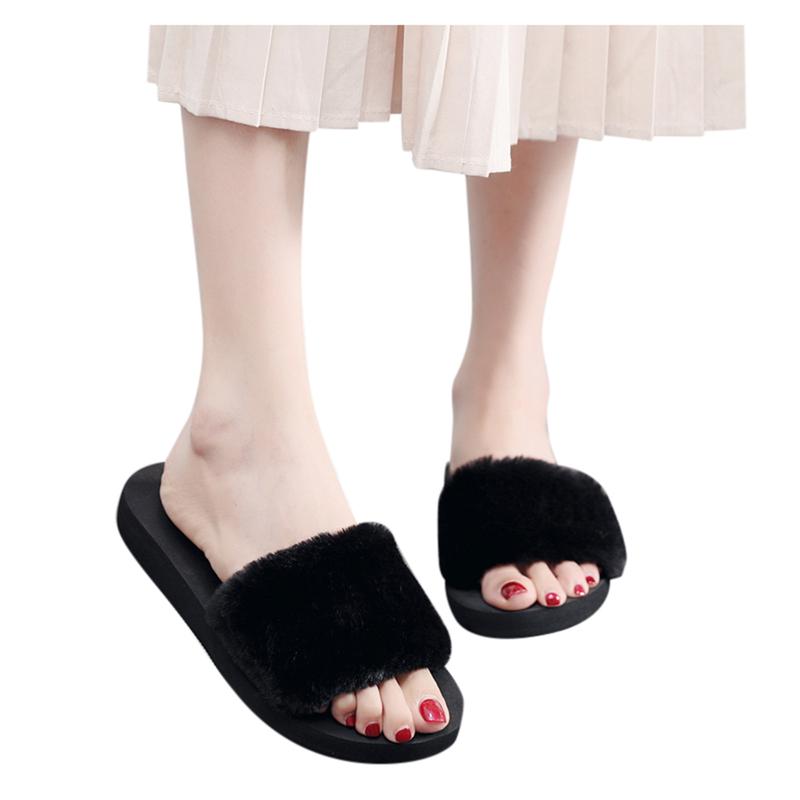 Product Introduction of Shoes for Female Students Version of Wool Slippers Women's Middle Heel Flat Slippers Indoor Cotton Slippers Women's Outer Wear 57