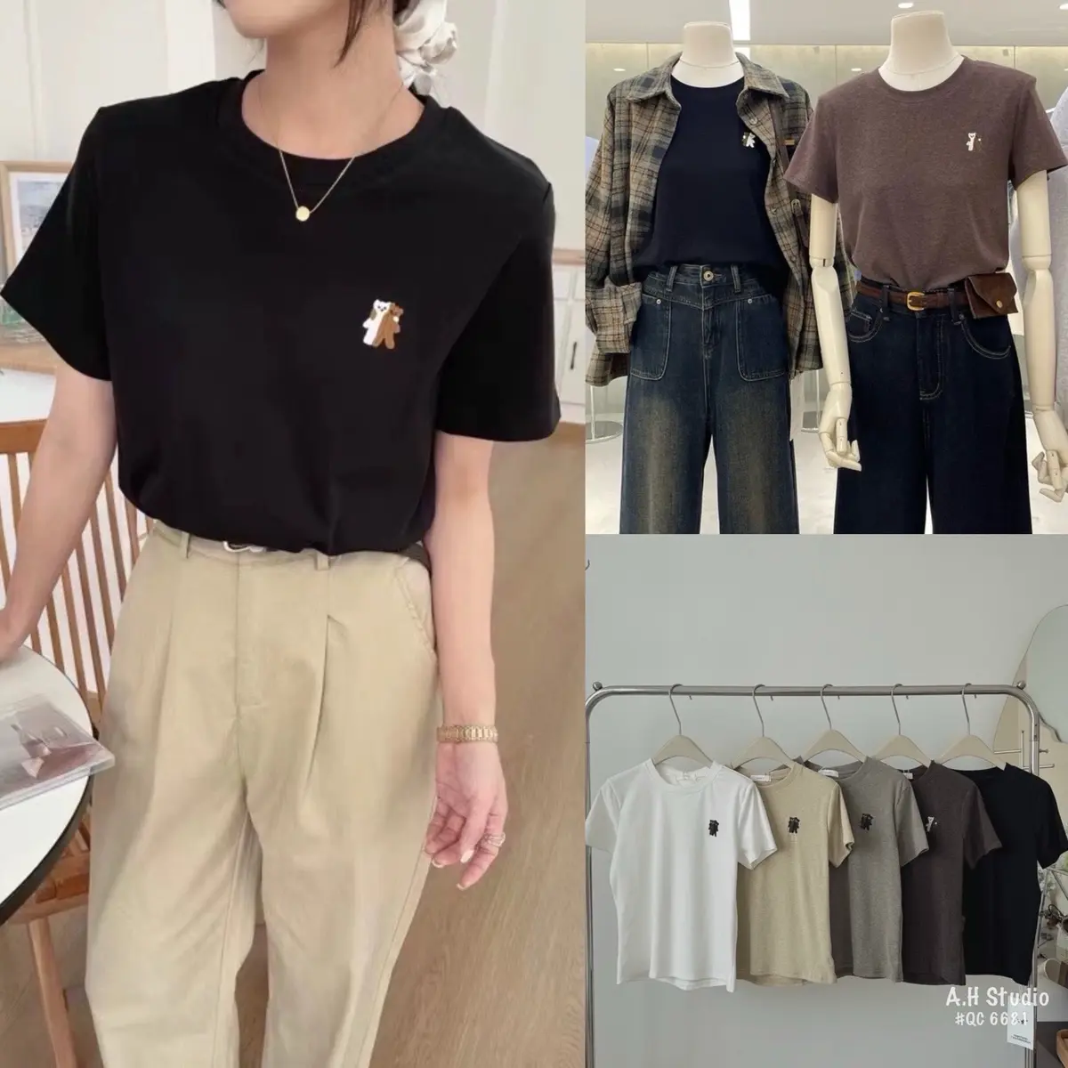 Áo thun mịn hình gấu đôi form vừa FreshGirls @Dottie