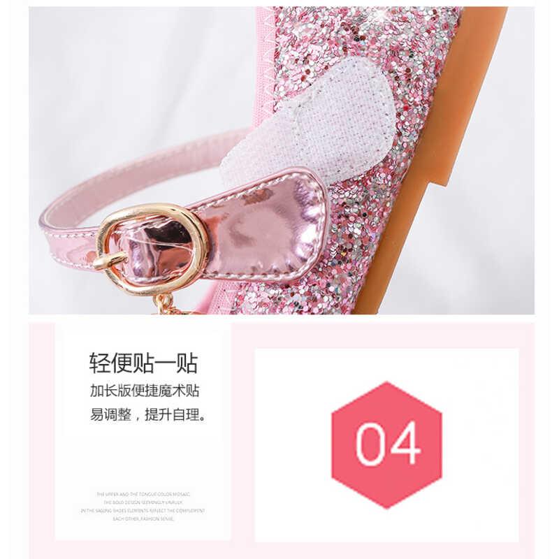 Product Introduction of Frozen Elsa Princess Kids Leather for wer Casual Glitter Children High Heel Girls Shoes Butterfly Knot Blue Pink Sier 7