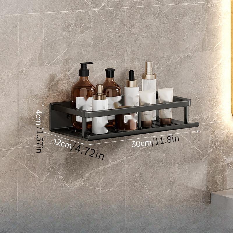 Wall Mounted Bathroom Storage Rack, 1 Count Metal Bathroom Toiletries Storage Shelf, Bathroom Drain Storage Rack with Rod, Bathroom Organiser, Household Towel Holder 1