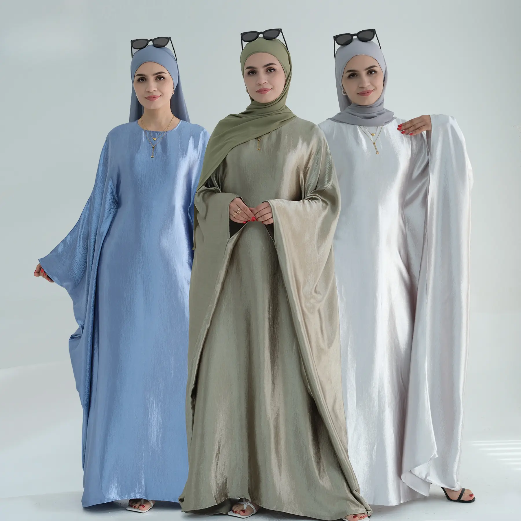Eid Batwing Satin Shimmer Soft Crepe Abaya Dubai Luxury Muslim Abayas