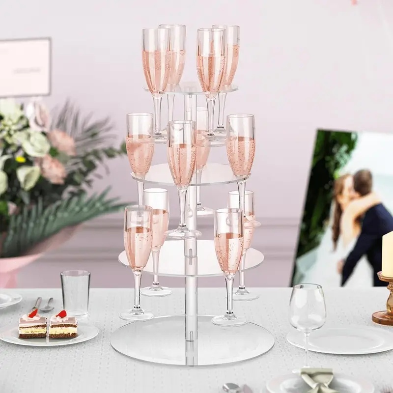 Acrylic Champagne Tower Display Stand, 1pc Clear Champagne Glass Holder, Wine Glass Display Rack for Wedding Party, Kitchen Accessories, Rack Only 2