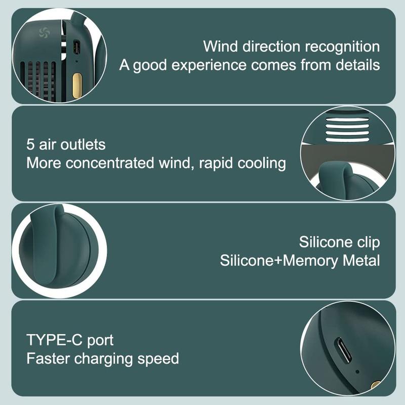 Product Introduction of Portable Silent Mini Bladeless Electric Fan, 360° Rotatable Small Personal Fan with Clip, Rechargeable Rotating Fan for Outdoor & Travel & Office 12