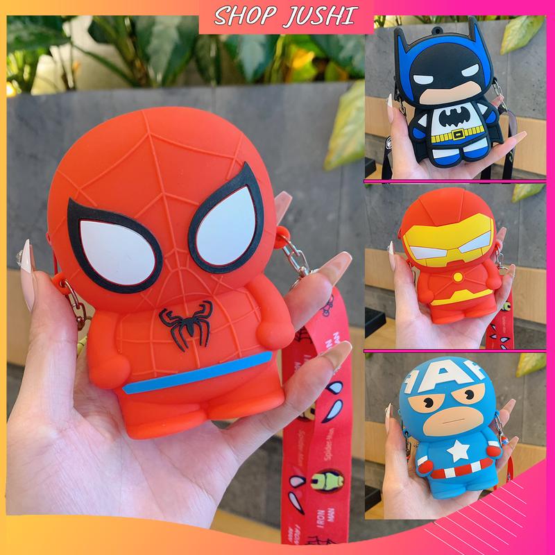 Túi đeo chéo cho bé trai gái túi silicon trẻ em cute dễ thương hình thú người nhện sắt dơi siêu anh hùng