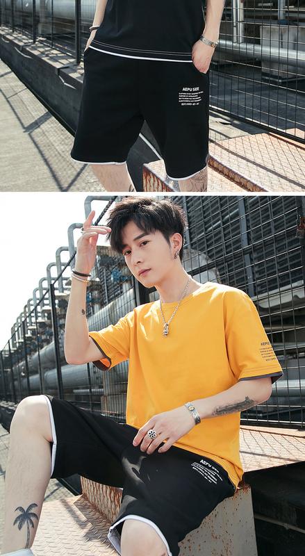 Product Introduction of New Leisure Sports Suit Men's All-Cotton Short-Sleeved T-shirt Shorts Set Workout Clothes Two-Piece Set 20