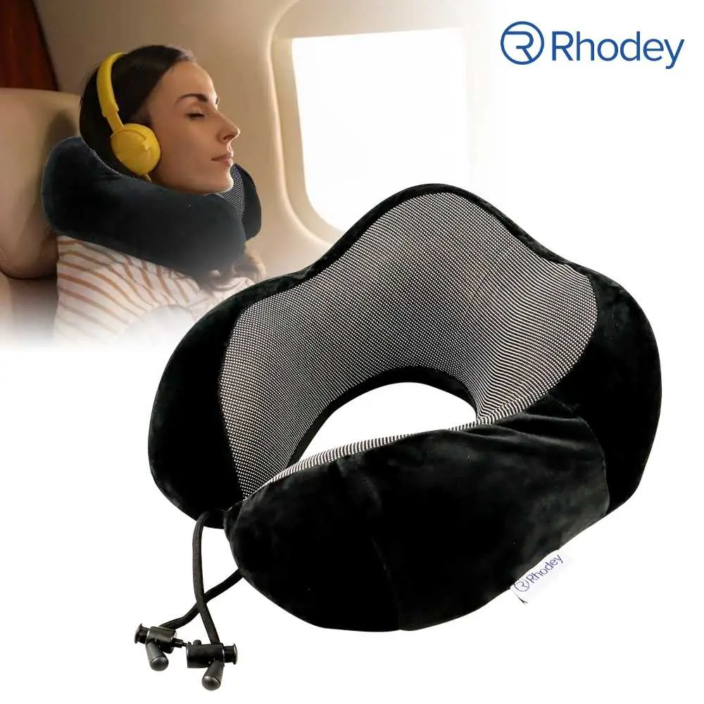 Rhodey Bantal Leher U-Shape Travel Neck Pillow Memory Foam Beludru - SER44